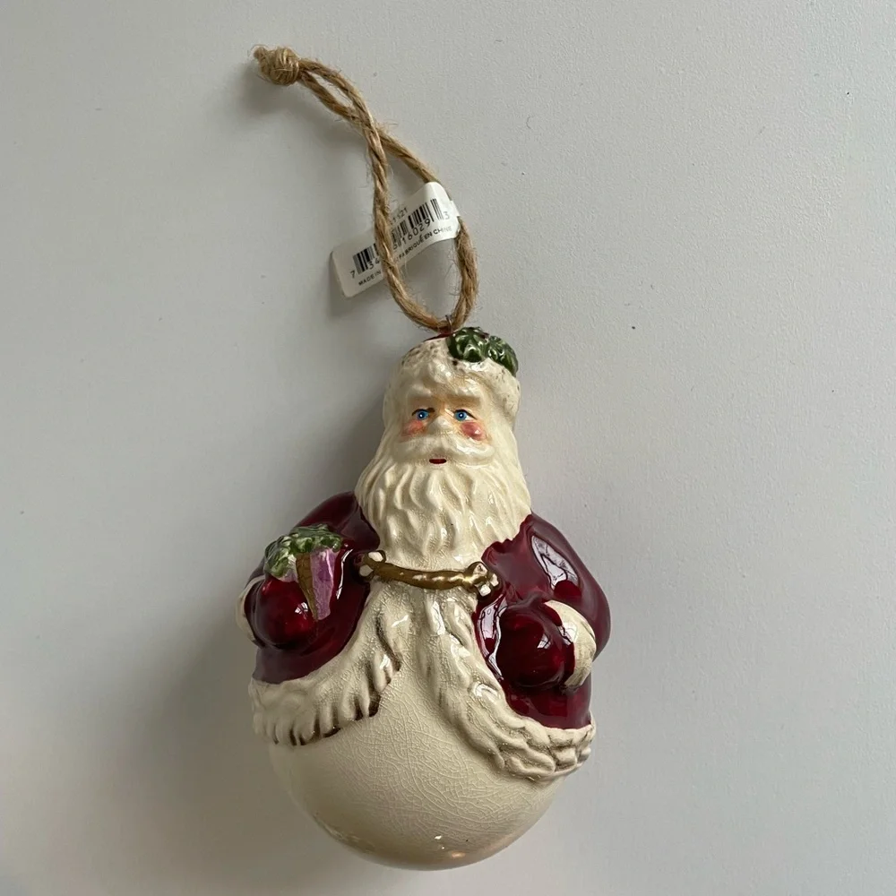 Department 56 Santa and Snowman‎ Ceramic ornaments 4” Round Belly